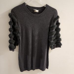 Cashmere Silk Sweater blend with fur strip sleeves by Avec Dark Gray